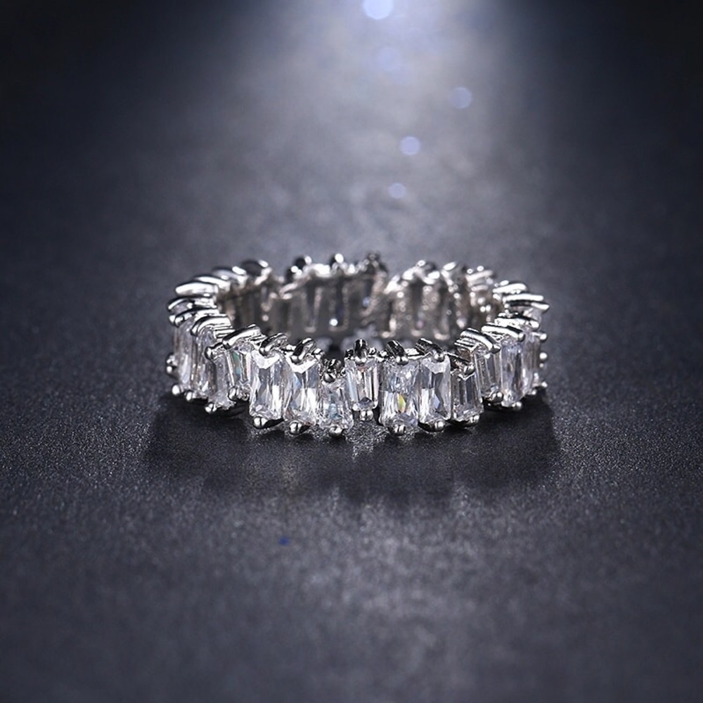 Silver Baguette Cubic Zirconia Ring Wedding Band